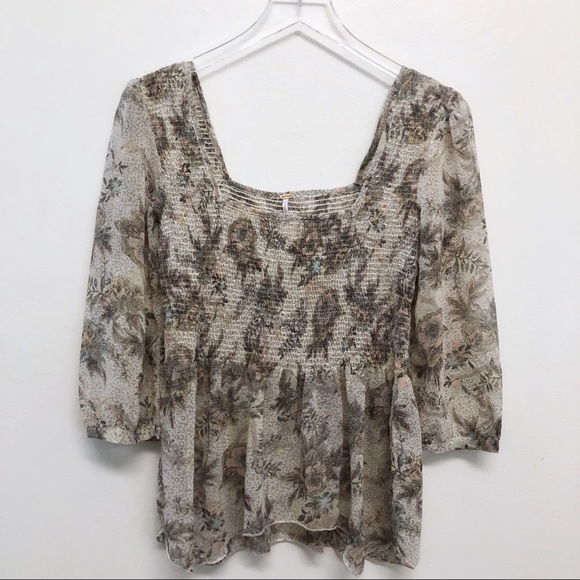 Free People Tops - Free People | Boho Festival Smocked Floral Blouse